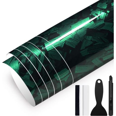150cm x 30cm Covering Forgé Carbone de Voiture Film Autocollant Adhésif Film Carbone de Protection pour Voiture Intérieure/Extérieure, Moto, Vélo (Vert Brillant, 30cm x 150cm) (1/5)