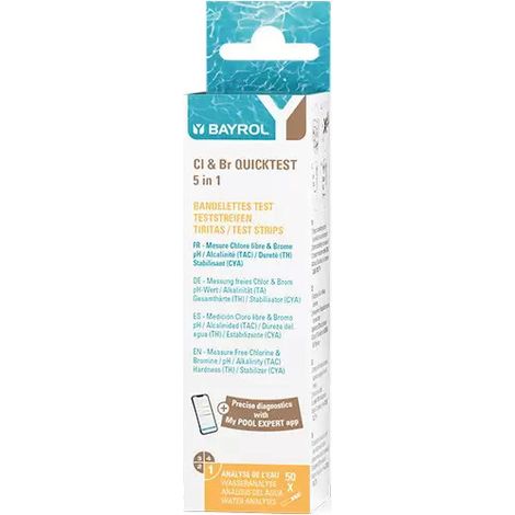 Tiras reactivas QUICKTEST 5 en 1 CL/BR/PH/TAC/TH/CYA