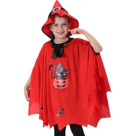 Cape de sorcier/sorcière avec chapeau pointu - Accessoire de déguisement pour enfants (garçons et filles) - Rouge (1/5)