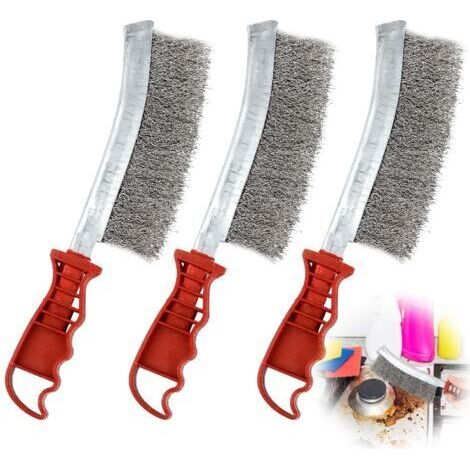 3 Pièces Brosses Métalliques en Acier Inoxydable, Brosse Metallique a Main, Brosse Métallique avec Poignée Courbée en Plastique, Longueur 240mm, pour Nettoyer Soudure Scories Rouille Saleté (1/5)