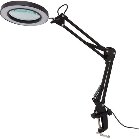 Lampe loupe 10x avec pince, bras pivotant réglable noir, 3 modes de couleur, alimentation USB 5V, intensité lumineuse variable, alliage d'aluminium. (1/5)