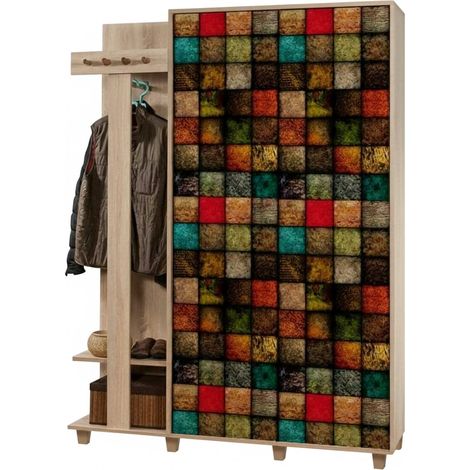 Dmora - Eingangsmöbel Terpsi, Moderner Eingang, Wandgarderobe, Multifunktions-Aufbewahrungskonsole, 135x36h194 cm, Eiche und Multicolor, mit verstärkter Verpackung