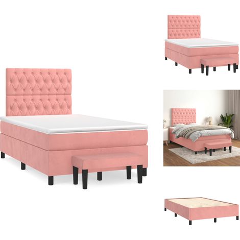 Sommier à lattes de lit avec matelas rose 120x190 cm velours - Lit Double - Lit Avec Rangement - Lit Capitonné - Lit Velours - Lit Design (1/5)