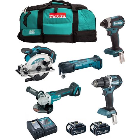 MAKITA Kit DLX5021TX1 (DDF484 + DGA504 + DSS610 + DTD153 + DTM51 + 2 x 5,0 Ah + DC18RC + LTX600) (1/5)