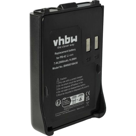 vhbw Akku kompatibel mit Kenwood TH-F6, TH-F6A, TH-F6E, TH-F7, TH-F7A, TH-F7E, TH-FTE Funkgerät, Walkie Talkie (2000mAh, 7,4V, Li-Ion)