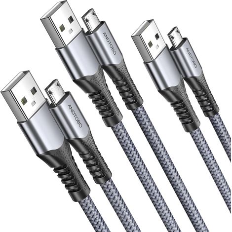 Câble Micro USB, [3 Paquets, 2M] Câble de Charge USB 2.0 Mâle vers Micro B Android Cordon Tressé en Nylon Pour Samsung Galaxy S6, J7 Edge Note 5, Kindle, LG, Smartphones Android et Autres (1/5)
