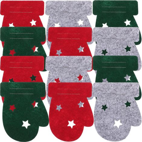 Ensemble de 12 porte-couverts en forme de moufles de Noël, décorations de table festives en feutre pour les fêtes de fin d'année, idéal pour créer une ambiance de Noël et des repas mémorables.