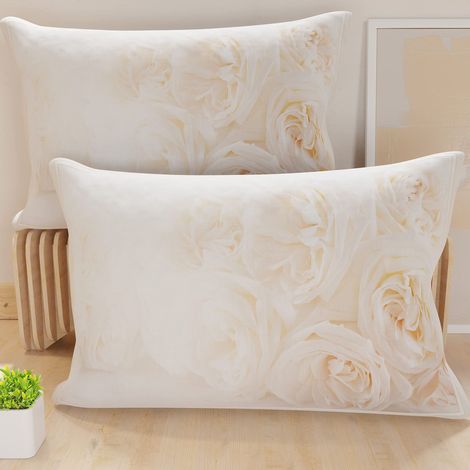 Lot de 2 Taies d'Oreillers 50x30 cm 100% Microfibre Hypoallergénique, Housse Oreiller Rectangulaire Floral Blanc, Paquet de 2