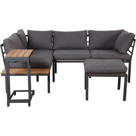 Conjunto de muebles de jardín gris y negro con sofá, mesa auxiliar y mesa de centro (1/5)