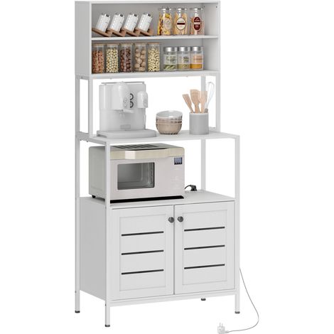 Meuble de rangement avec étagères, placards et 2 prises de courant, en bois et acier, 80 x 42 x 171 cm, blanc (1/5)