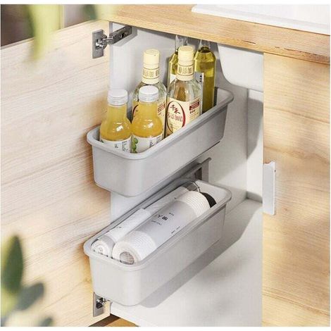 pair Lot de 2 paniers coulissants pour tiroirs de cuisine et de salle de bain, rangement sous l'évier et placards muraux, paniers de rangement coulissants pour épices (gris)