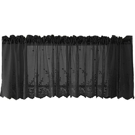 Rideau voilage fleuri romantique en polyester, noir, 130 x 41 cm, décoration de fenêtre, cuisine et salon (1/5)