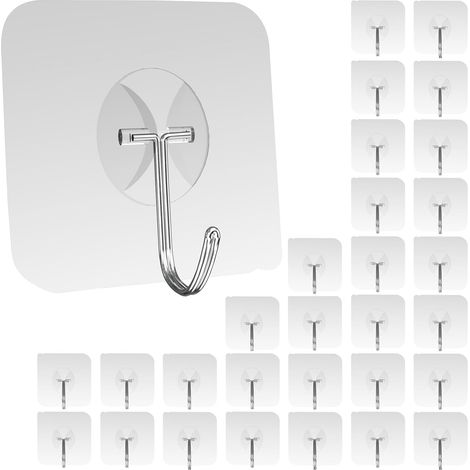 30 Crochets Adhésifs, Inox Et Pvc, Transparent, 10kg, Pour Salle De Bains Et Cuisine (1/5)