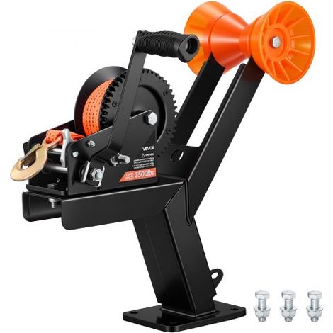 Treuil Manuel avec Support et Rouleau 1588 kg,Treuil Remorque Bateau avec Sangle Polyester Orange 6,1 m,pour Jet-Ski,Voilier,Bateau à Moteur,Manivelle Antidérapante,Cliquet bidirectionnel (1/3)