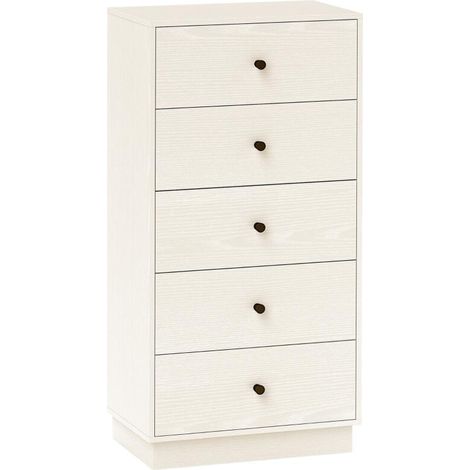 Commode 5 tiroirs, meuble de rangement haut et étroit, style moderne pour chambre à coucher, salon - 47x29x95cm, crème