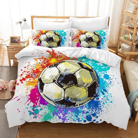 Fußball Bettwäsche 200x200 cm Kinder 3D Mikrofaser mit 2 Kissenbezügen