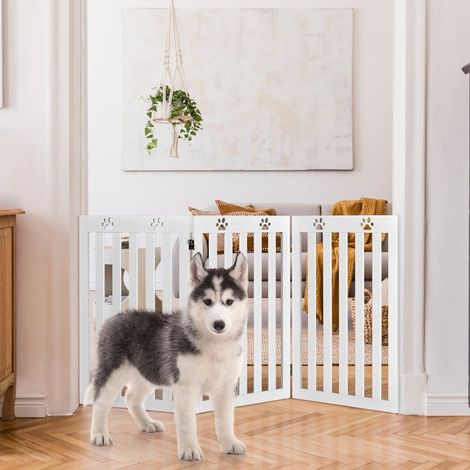 COSTWAY Absperrgitter Hunde 89cm Hoch, Schutzgitter Holz, Kindergitter klappbar, Treppengitter Hundeabsperrgitter flexibel Türschutzgitter Weiss, 3 Paneelen (1/5)