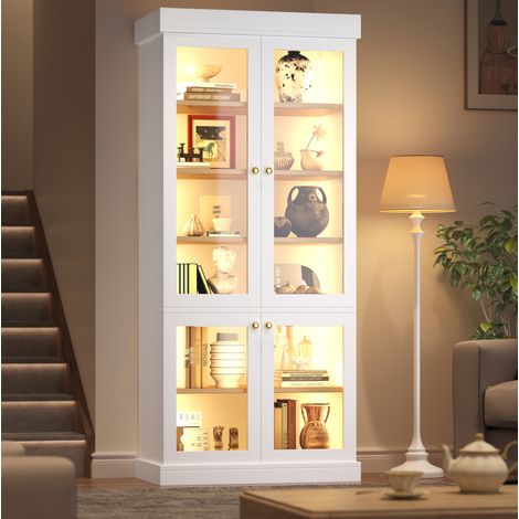 MEUBLIV Vitrine haute 80x40x180 cm blanche – LED intégrée et anti-basculement (1/5)