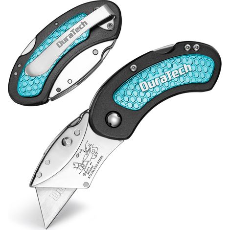 DURATECH Cutter Professionnel, Cutter Pliant à Changement Rapide de Lame, Couteau Utilitaire de Poche Design en Forme d’Œuf, Facile à Transporter, Idéal pour Carton, Cuir, PVC et Papier