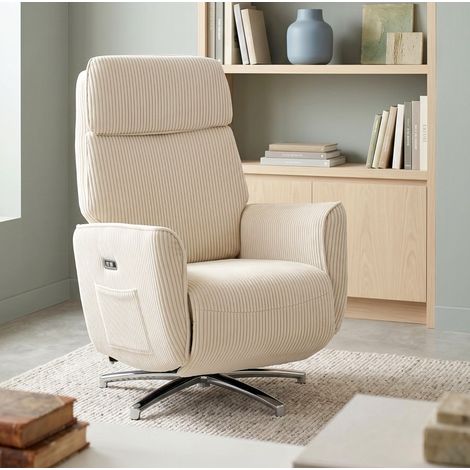 Poltrona relax elettrica reclinabile, doppio motore, rotazione 360°, porte USB, crema HAVRYA (1/4)