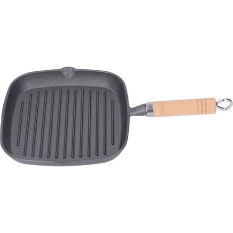 Poêle à griller - Multifonction - Fonte - Antiadhésive - Manche en bois - Tous feux compatibles (1/5)
