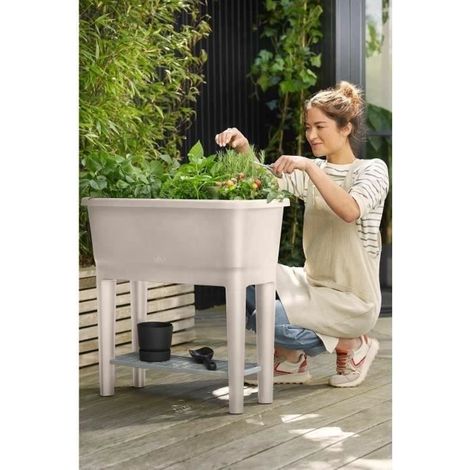 ELHO Noa Potager sur pied - L 79 x W 39 x H 94 cm - culture et récolte - 100% recyclé - Gris (1/5)