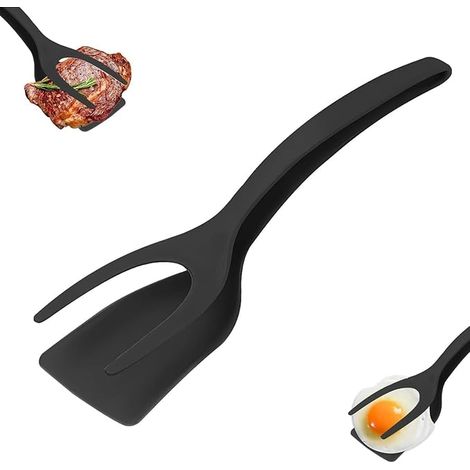 Pince spatule 2 en 1 avec poignée et retournement, pince à œufs pour crêpes, poisson, pain perdu, omelettes, steaks, friture, retournement, grillades (1/5)