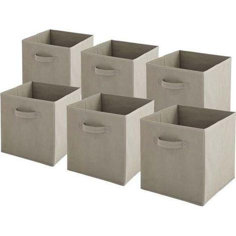 Lot de 6 bacs de rangementintissés pliables - Taupe - 27x27x27cm - BOX & BEYOND