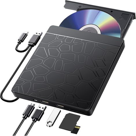 Lecteur CD/DVD externe pour ordinateur portable Windows 11/10, USB 3.0 et Type-C, lecteur CD/DVD +/-RW ROM portable B (1/5)