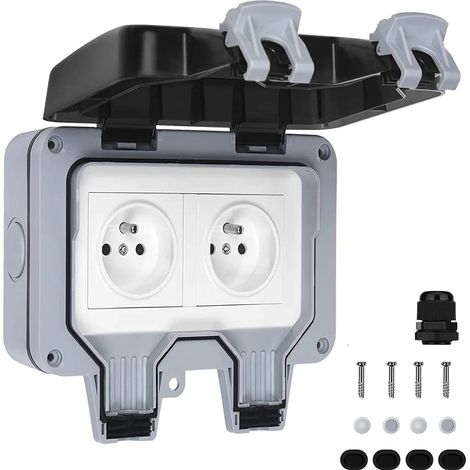 ZOLGINAH Prise Étanche Double Prise Electrique Extérieure IP66 Étanche Prise Murale 16A (1/5)