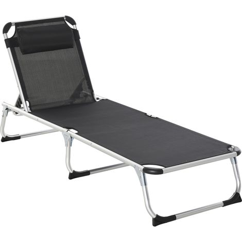 Outsunny Klappbarer Gartenstuhl mit Kissen, 4-fach verstellbare Rückenlehne, Sonnenliege, bis 120 kg belastbar, für Garten, Camping und Outdoor-Aktivitäten, Schwarz