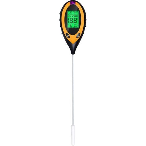 Testeur de pH du sol 4 en 1, testeur d'humidité, de lumière, de pH et de température, kits d'outils de jardinage, batterie incluse, jaune (1/4)