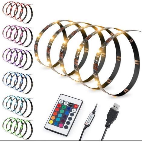 Bande LED RGB 2M Flexible USB Multicouleur pour Ambiance Télévision 60 LEDs (1/4)