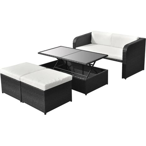 4-tlg. Garten-Lounge-Set mit Auflagen Poly Rattan Schwarz (1/5)