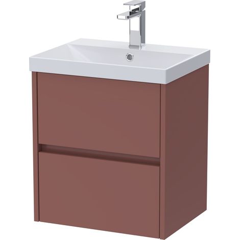Chartley Contemporary Wall Hung 2 Drawer Vanity Basin Unit, Thin-Edge Basin, 500mm, Smoked Red (1/4)