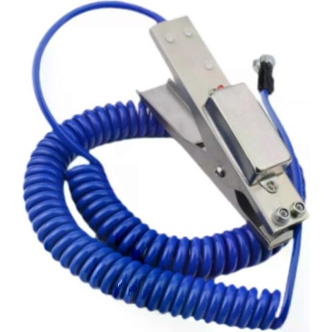 Cordon spiralé antistatique de mise à la terre, 5 m, avec pince en alliage d'aluminium et fil spiralé robuste. (1/4)