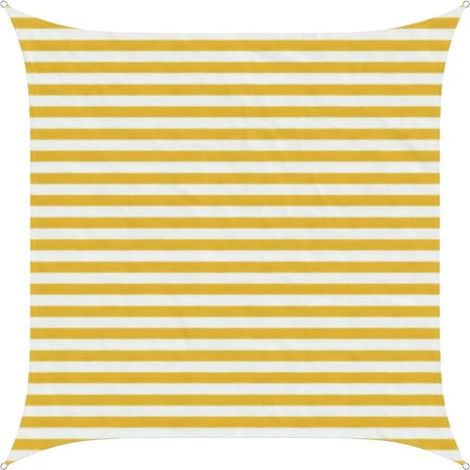 Voile d'ombrage à rayures jaunes et blanches, 2,5 x 2,5 mètres, en polyéthylène haute densité. (1/5)