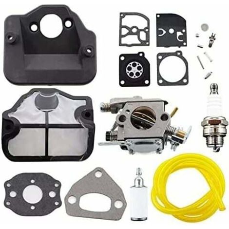 Carburateur avec Filtre à Air, Bougie d'Allumage et Kit de Réparation de Membrane pour Tronçonneuses Husqvarna 36, 41, 136, 137, 141, 142, 137E, 142E, Remplace le Modèle Zama C1Q-W29E. (1/5)