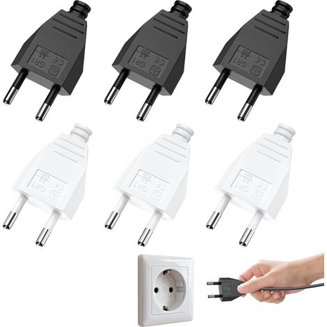 6 Pièces Prise Electrique Male, Fiche Plate Euro 250V 2.5A, Connecteur ABS Noir Et Blanc Pour Appareils Domestiques (1/5)