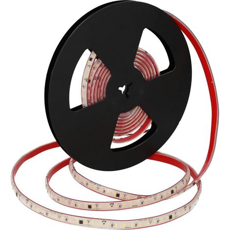 Ruban lumineux LED auto-rectifié, 220 V, 12 W/m, 600 LED, 5 500 lm, découpable et autocollant, largeur 10 mm, IP65, idéal éclairage et décoration extérieures, bobine de 5 m (lumière froide) [Classe én (1/4)