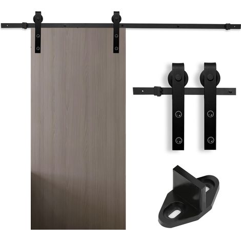 Jiubiaz Sistema porta scorrevole 200 cm, kit binario con staffe rettangolari per porta in legno, nero (1/5)