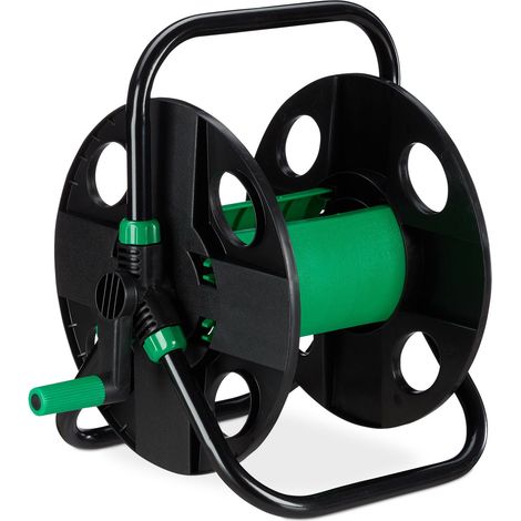 Relaxdays Avvolgitubo da 30m e 1/2", per Giardini, Campeggi o Balconi, Senza Tubo, HxLxP: 39x43x30 cm, Nero Verde (1/6)