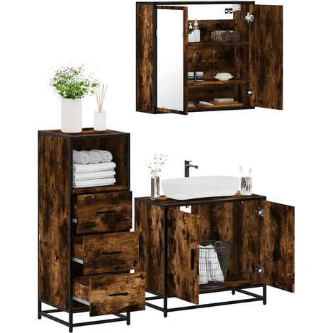3-tlg. Badmöbel-Set Räuchereiche Holzwerkstoff vidaXL (1/5)
