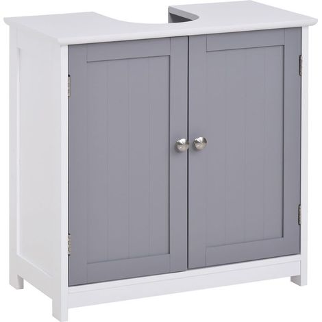 Furniture under-vasque - cabinet under-washbasin - cabinet to 2 doors with shelf - dimensions 60 cm (L) x 30 cm (P) x 60 cm (H) - in wood gray-white (1/5)