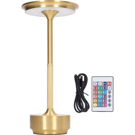 Lampe de bureau LED sans fil rechargeable Orviai RGB 16 couleurs métal doré télécommande incluse design moderne élégant (1/5)