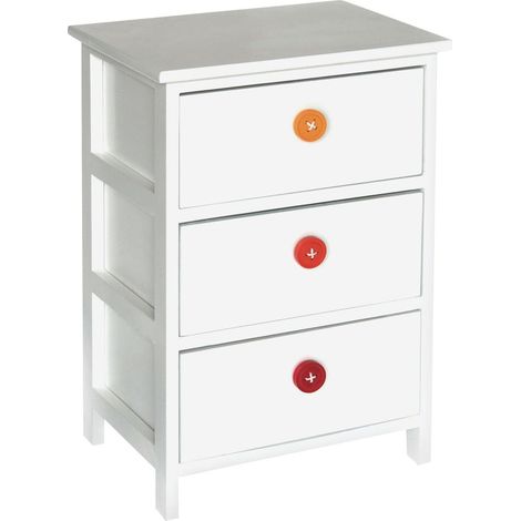 Mobiletto per il Bagno e la Cameretta in Legno Bianco con 3 Cassetti e Pomoli Colorati Mobile Portatutto per la Casa 40 x 58 Centimetri (1/3)