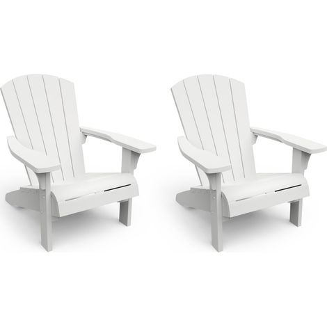 Keter – Lot de 2 fauteuils Adirondack en résine blanche – Confort optimal avec porte-gobelets intégrés – Entretien facile et durable