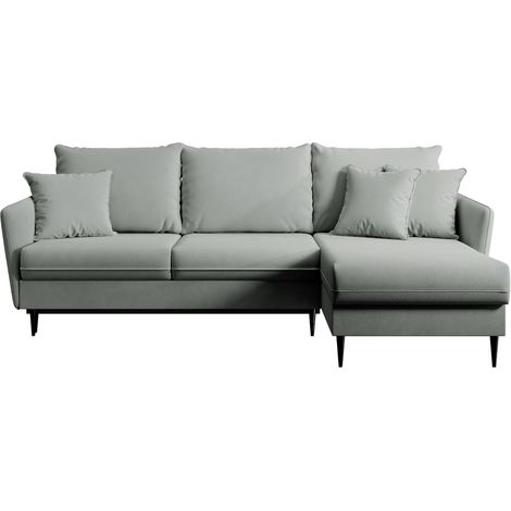 Selsey VOLIO Ecksofa mit Schlaffunktion, Veloursbezug in Grau, schwarzen Metallbeinen (1/5)