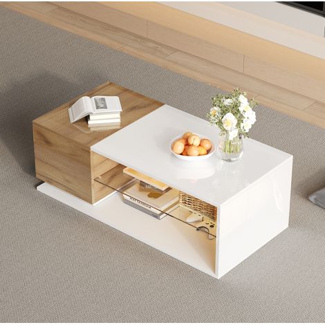 Tavolino 105x50x36 cm bianco e effetto legno, LED e contenitore, truciolare MEUBLIV (1/5)
