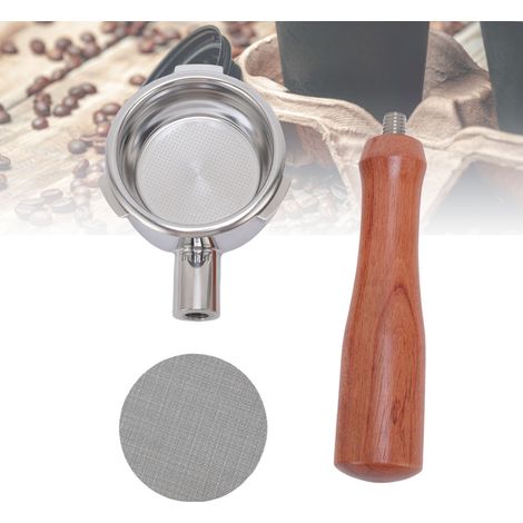 Portafiltro universal de 58 mm con tres orificios, mango de madera y cesta prensadora para café espresso. Compatible con máquinas de marcas reconocidas (acero inoxidable y madera maciza, diseño sin fo (1/5)